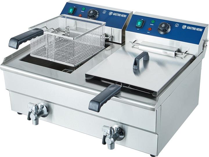 Gastro Hero Elektro-Doppel-Fritteuse ECO + mit Ablasshahn, W, V