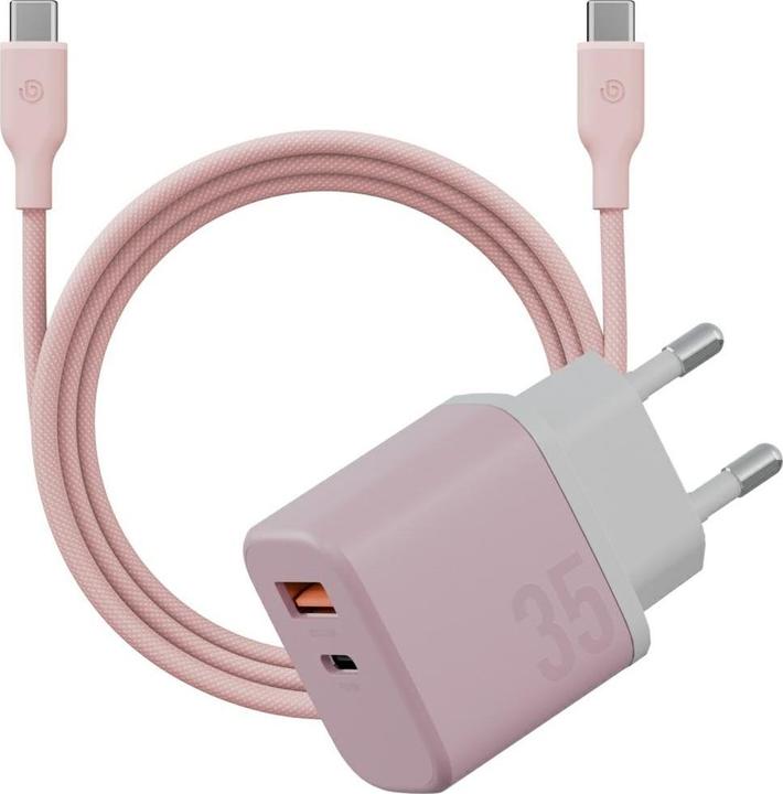 Wall charger Bazic GoPort Velox Kit USB-C/USB-A GaN 35W with cable pink (35 W, 2 ports)