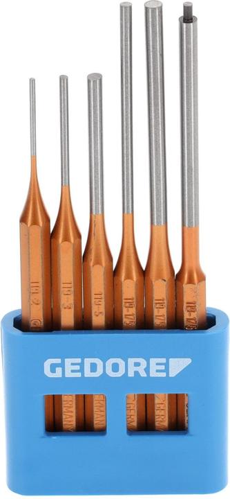 Image du produit Gedore Jeu de chasse-goupilles avec support PVC, 6 pièces, forme longue, acier/peinture, argent/cuivre