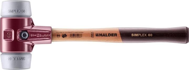 Actual product image Halder SIMPLEX soft-face hammer Length 405 mm Head-Ø 60 mm Wood (1): TPE-mid, grey, abrasion-free (1420 g)