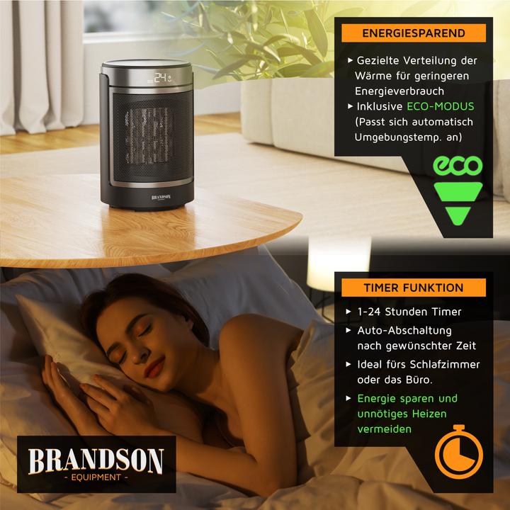 Produktbild Brandson Keramikheizlüfter mit Fernbedienung, Überhitzungs- und Umkippschutz, 1500 W, Oszillation, ECO Modus (1500 W)