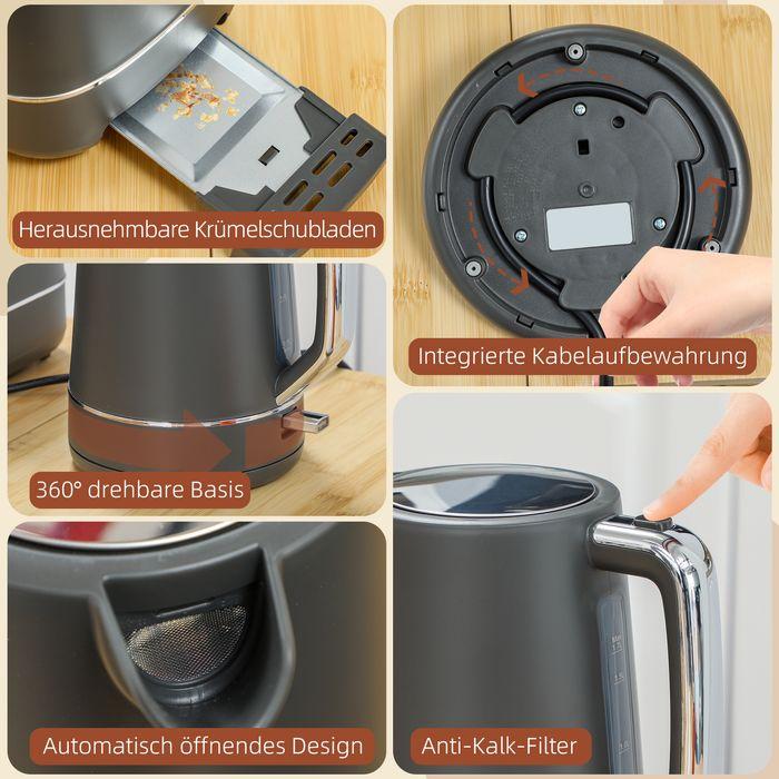 Actual product image Swisshandel24 Set aus 1,7 L Wasserkocher und Toaster mit 6 Bräunungsstufen, Grau (1.70 l)