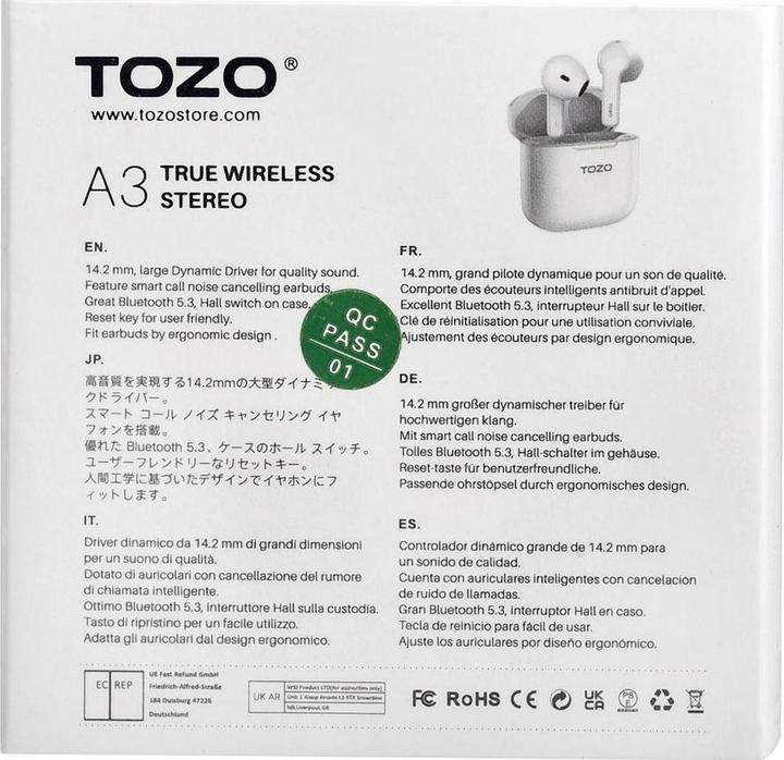 Produktbild Tozo Earbuds TWS A3 white (ANC, 22 h, Kabellos)
