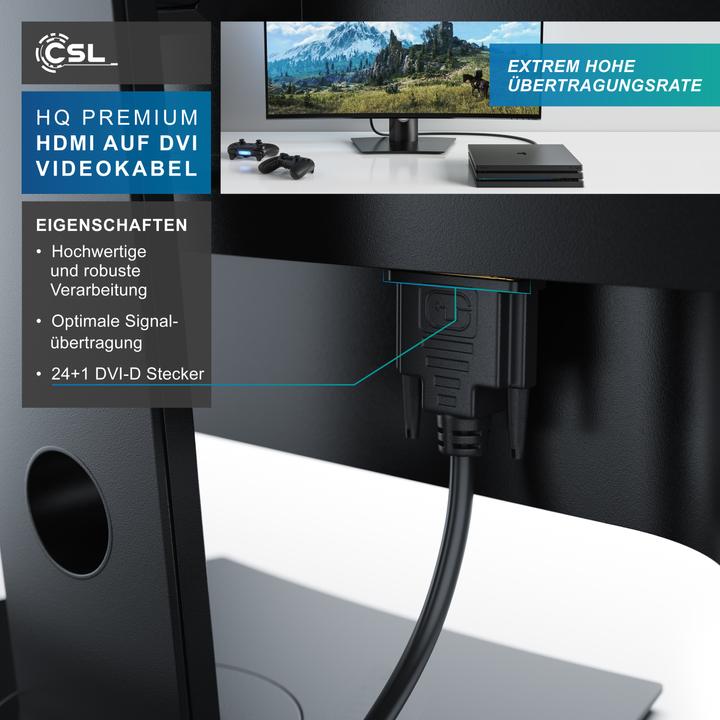 Produktbild CSL DVI zu HDMI Kabel - Dual Link 24 1 - HDTV Auflösungen bis 2560x1600 - OFC Kupferleiter (5 m, HDMI, DVI)