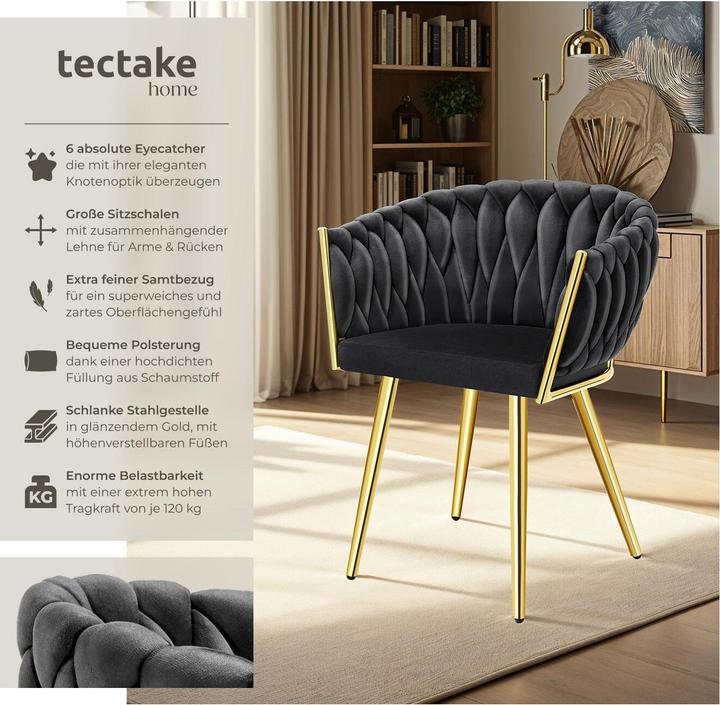 Actual product image tectake Set Esszimmerstuhl Astano Samt, Knotendesign