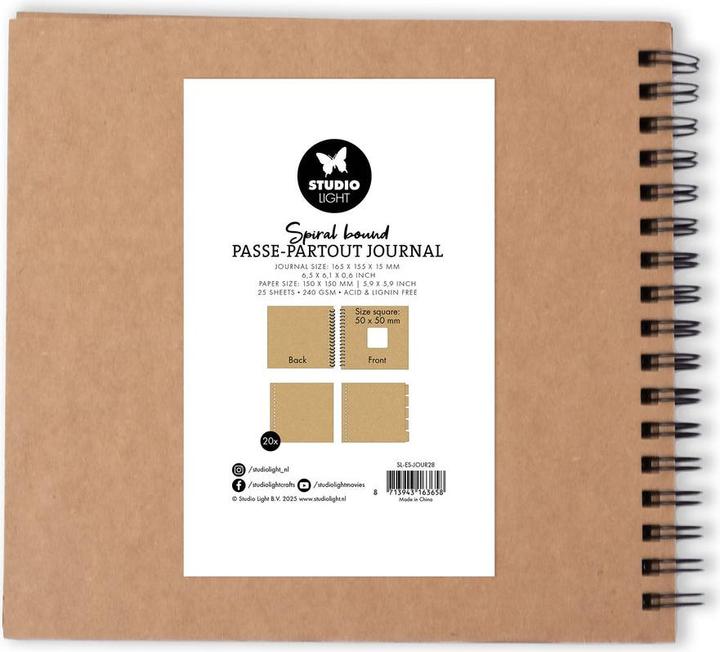 Actual product image art by marlene Spiral Passepartout-Notizbuch 150x150x15 mm, Kraft braun, 1 Stück