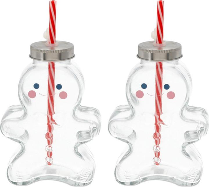 Produktbild Novaliv 2X Tassen Glühwein 440 ml Personalisierte Weihnachtstasse mit Trinkhalm - Lebkuchenmann als (440 ml, 2x)