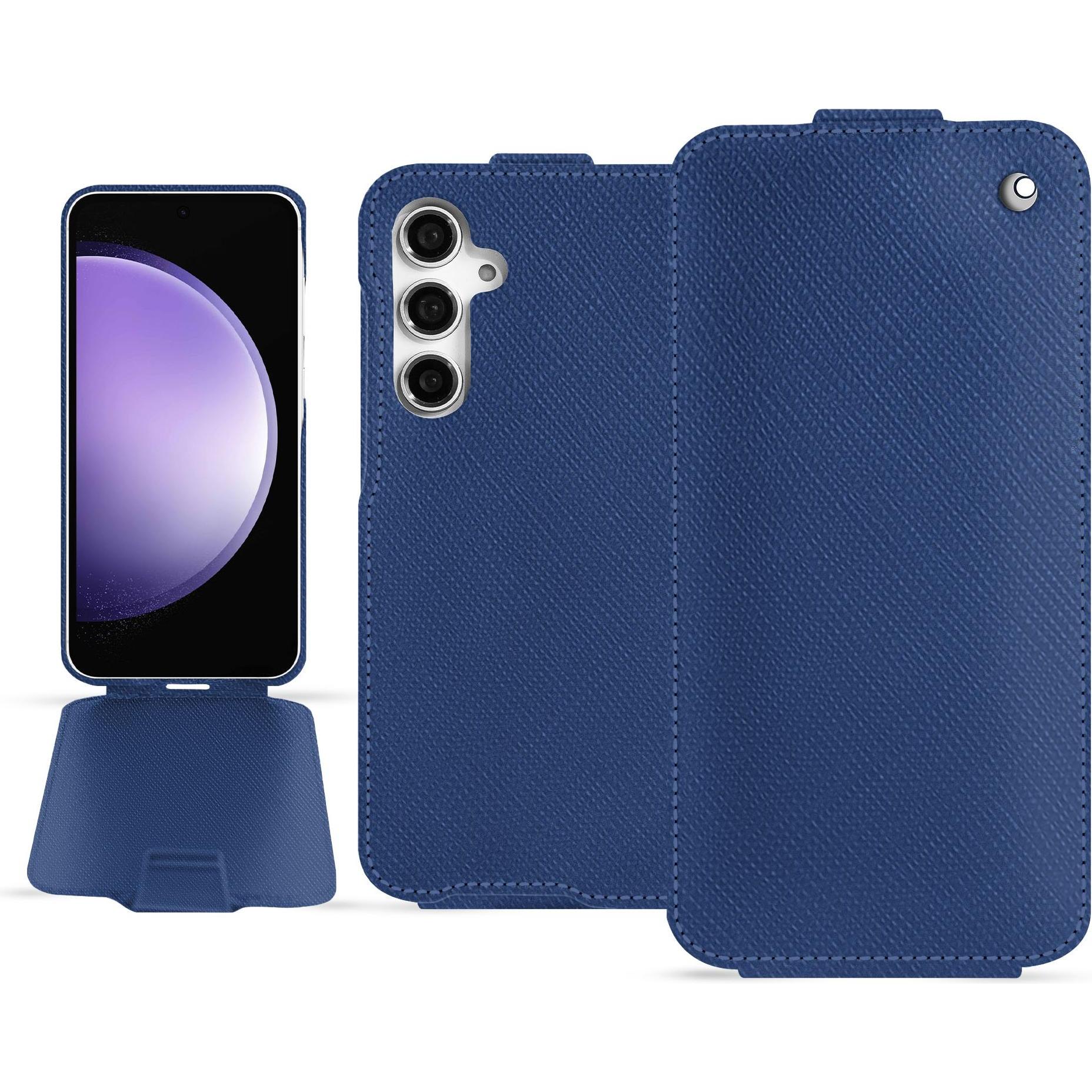 Noreve Lederschutzhülle vertikal (Samsung Galaxy S23 FE), Smartphone Hülle, Blau