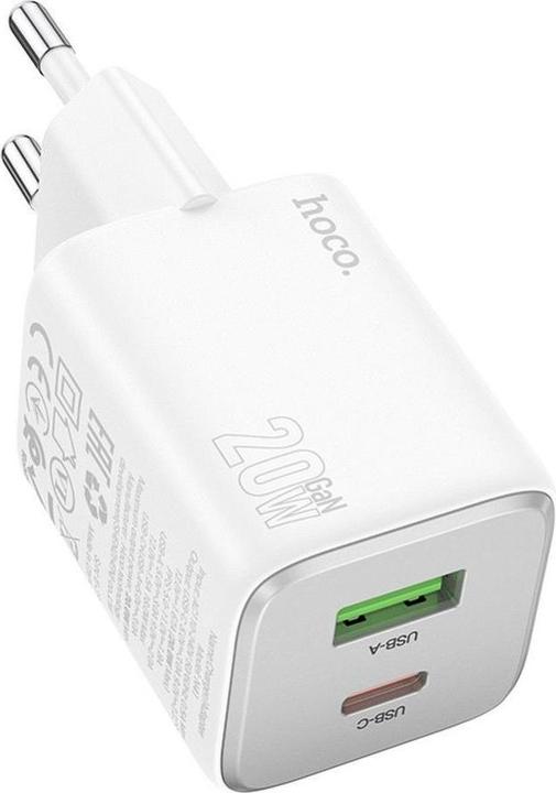 Actual product image Hoco Adapter charger USB A + Type C PD QC 3A 20W N41 white (20 W)