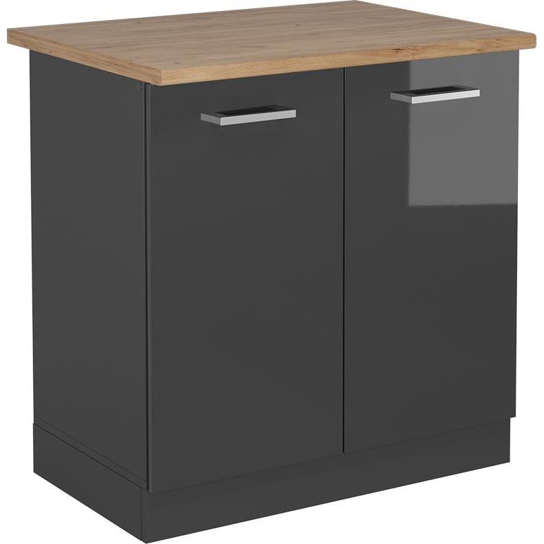 Vicco, Regal, Spülenunterschrank R-Line, Anthrazit Hochglanz/Anthrazit, 80 cm, AP Eiche