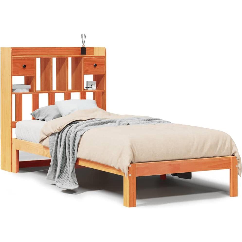VidaXL, Bett, Massivholzbett Holzbett Bett mit Regal ohne Matratze Wachsbraun 100x200cm (100 x 200 cm)
