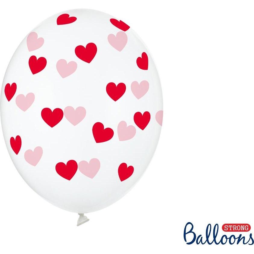Partydeco Luftballons durchsichtig mit roten Herzen (50 Stk.)