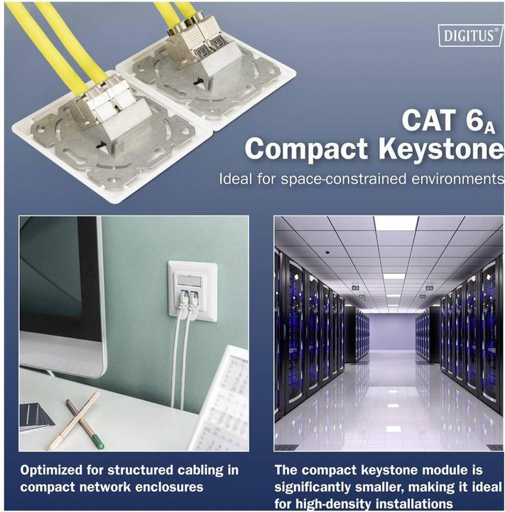 Produktbild Digitus CAT 6A Kompakt-Keystone Modul, geschirmt, werkzeugfreier Montageanschluss. 24 Stk. (Keystone Modul)