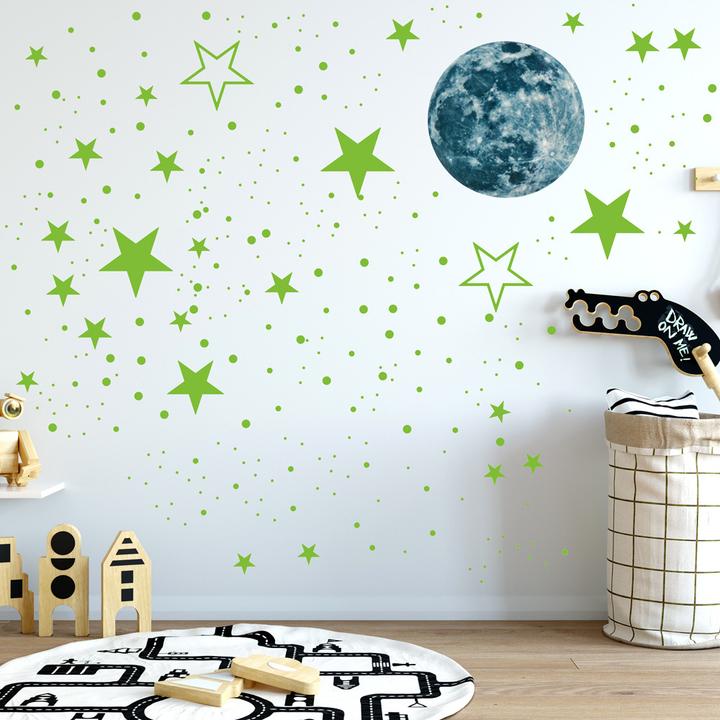 Actual product image Esmée Leuchtsterne Set Wandsticker fluoreszierender Mond Kinderzimmer Deko