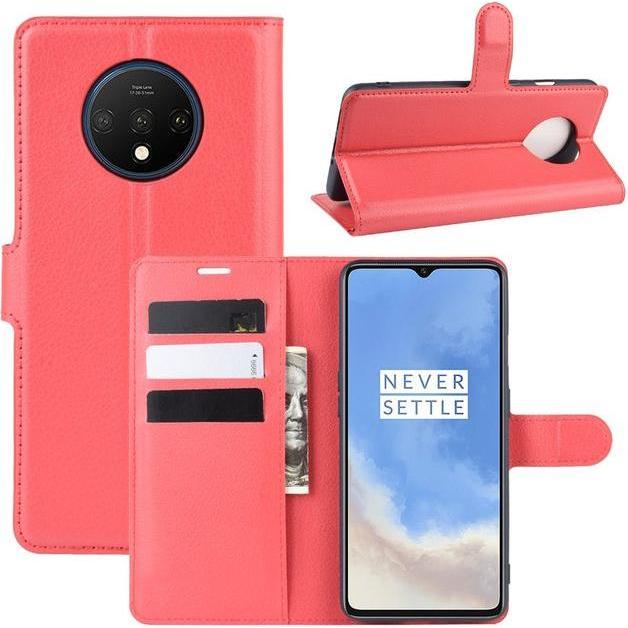 Thumbnail - MU Classic Litchi Leder Bookcover Series (OnePlus 7T), Smartphone Hülle, Rot