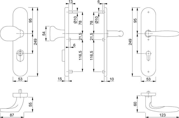 Produktbild Hoppe Wechselgarnitur VERONA - DIN 92mm, Edelstahl, PZ für TS 67-72mm, m. KZS (Türschildgarnitur)
