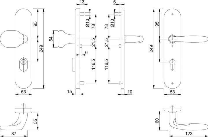 Actual product image Hoppe Interchangeable set VERONA - DIN 92mm, stainless steel, PZ for TS 67-72mm, w. KZS (Door plate set)