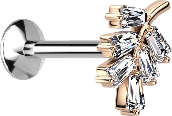 Immagine prodotto Star Piercing Micro Threadless UFO Labret foglia d'argento cristalli oro rosa argento (Ottone, Acciaio chirurgico 316L)
