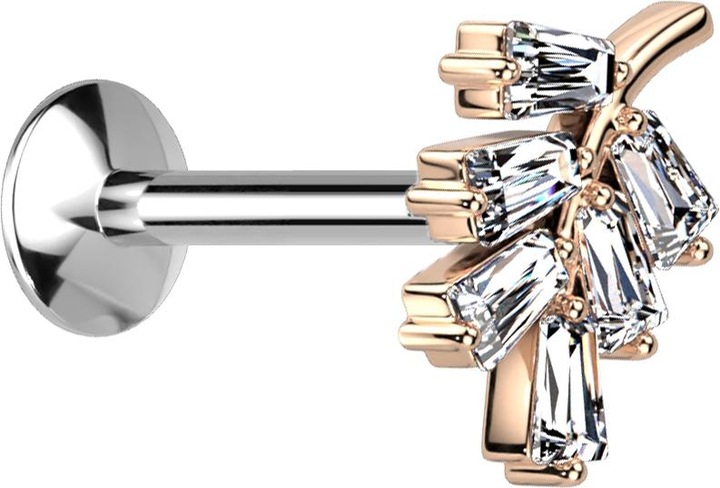Produktbild Star Piercing Micro Threadless UFO Labret silber Blatt rosegold Kristalle silber (Chirurgenstahl 316L, Messing)