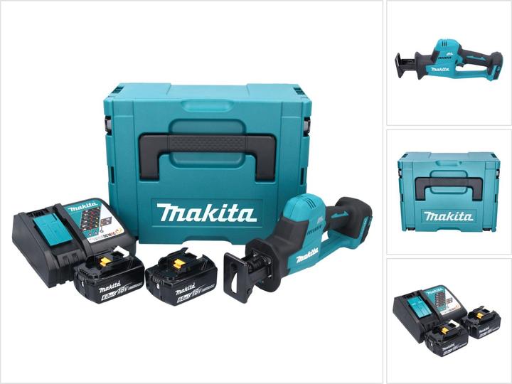 1x Makita DJR 189 cordless Recipro saw, 1x Recipro blade BIM 152, 6-11Z ( B-05044 ), 1x Recipro blade HCS 203, 7-18Z ( B-05038 ), 1x Recipro blade BIM 152, 6-10Z, 2x Makita BL 1860 B 18 V 6.0 Ah battery ( 197422-4 ), 1x Makita DC 18 RC battery quick charger 7.2 V - 18 V ( 195584-2 ), 1x Makita MAKPAC plastic case, 1x universal inlay