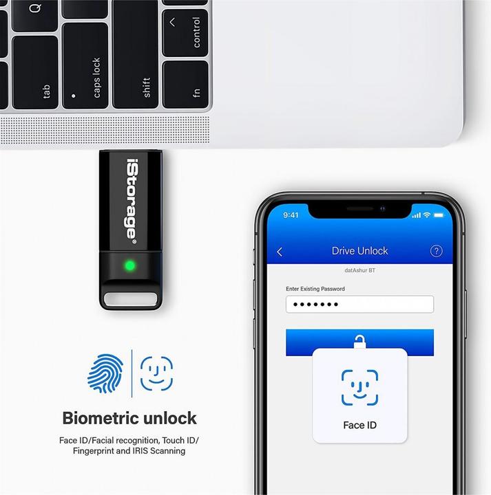 Image du produit iStorage datAshur BT - Clé USB à mémoire flash (biométrique) (128 Go, USB-A)