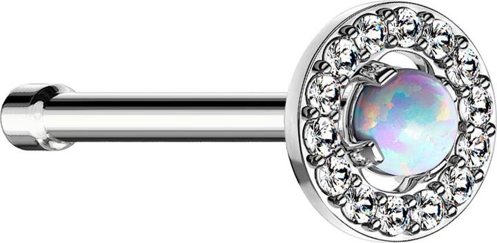 Produktbild Star Piercing Nasenstecker gerade silber Kristallkreis mit grossem Opal weiss (Messing, Chirurgenstahl 316L)