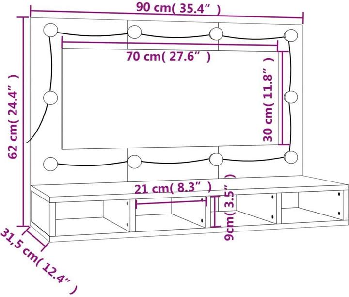 Produktbild vidaXL Spiegelschrank (90 x 31.50 x 62 cm)