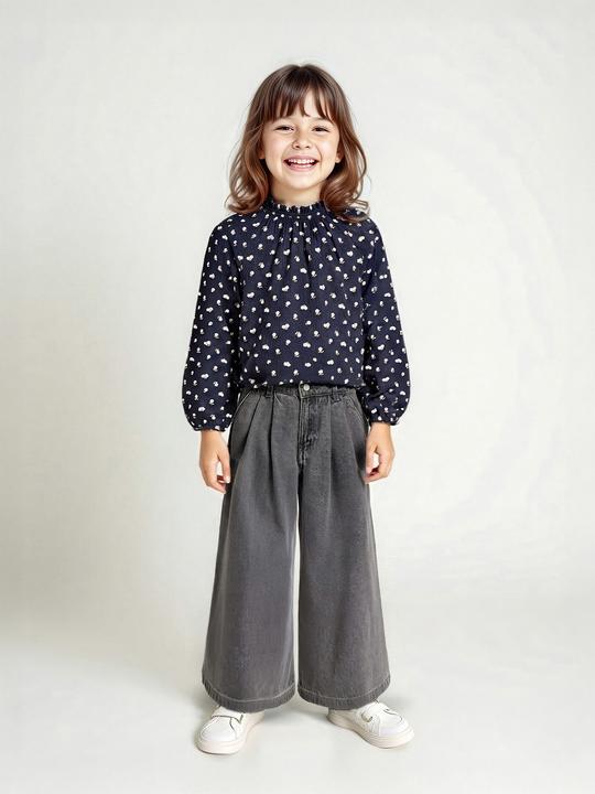 Actual product image Vertbaudet Weite Mädchen Jeans mit Bundfalten, Bundweite verstellbar (104)