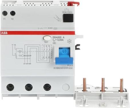 Produktbild ABB DDA203A-63/0,03 FI-Block fÃ¼r S203 3-polig Typ A 63A 30mA
