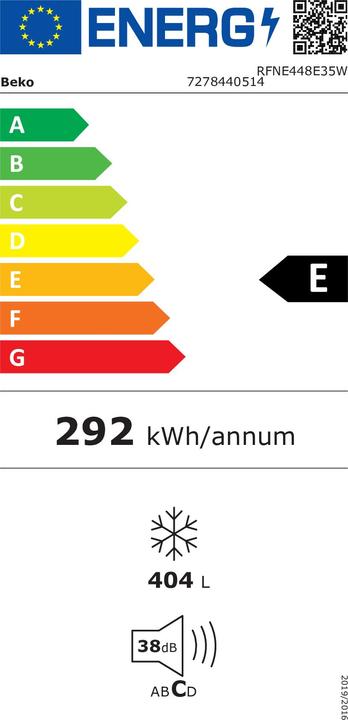 Energy Label Beko RFNE448E35W (Stand-alone, 404 l)
