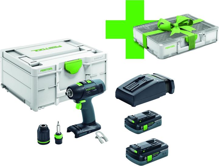 Actual product image Festool Cordless drill driver T 18+3 HPC 4.0 I-Plus (action set) (Rechargeable battery operated)