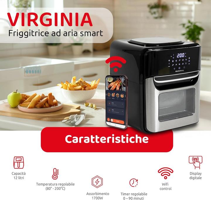 Produktbild Melchioni 118340034 fryer Single 12 L Independent 1700 W Heissluftfritteuse Schwarz, Sta