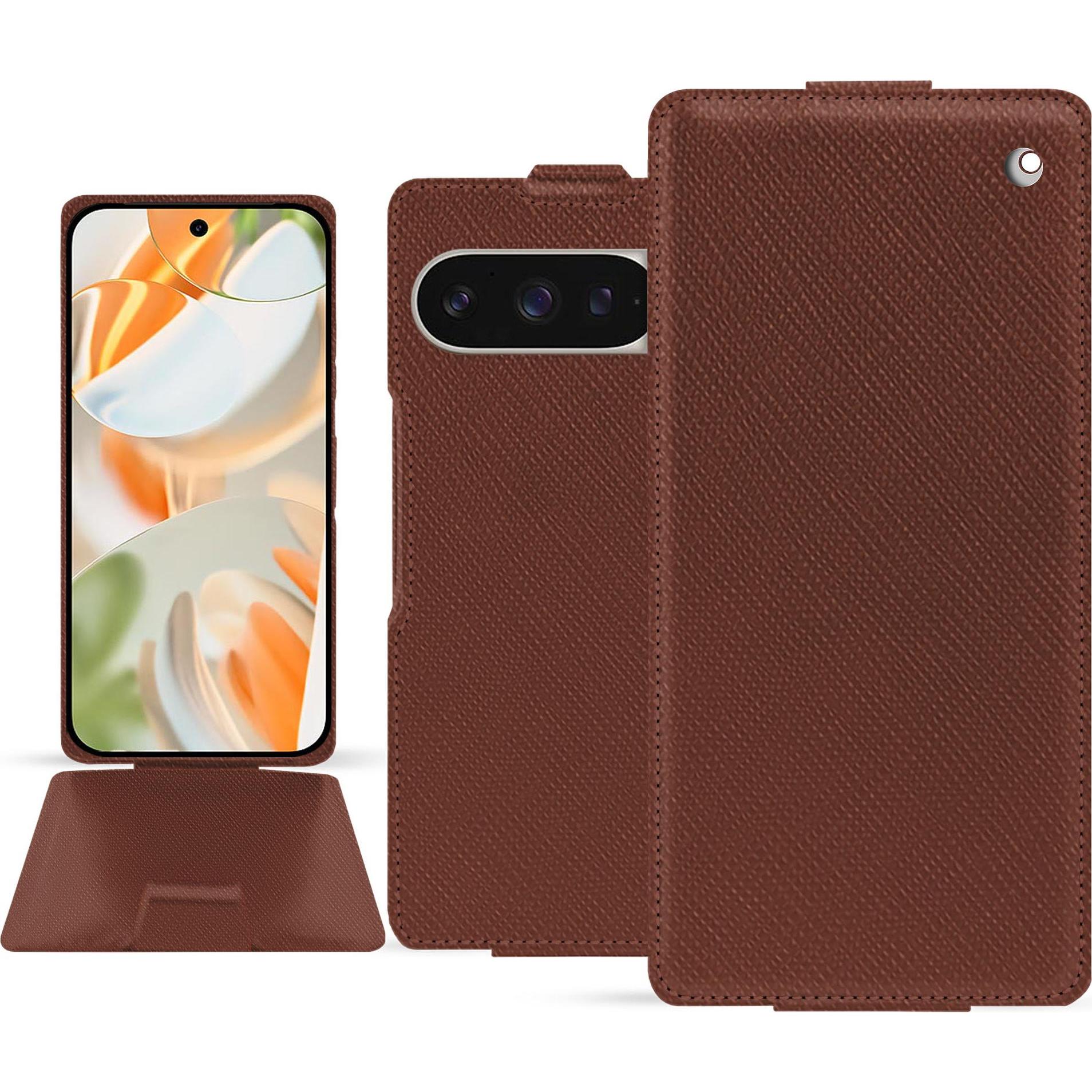 Noreve Lederschutzhülle vertikal (Google Pixel 9 Pro Fold), Smartphone Hülle, Braun
