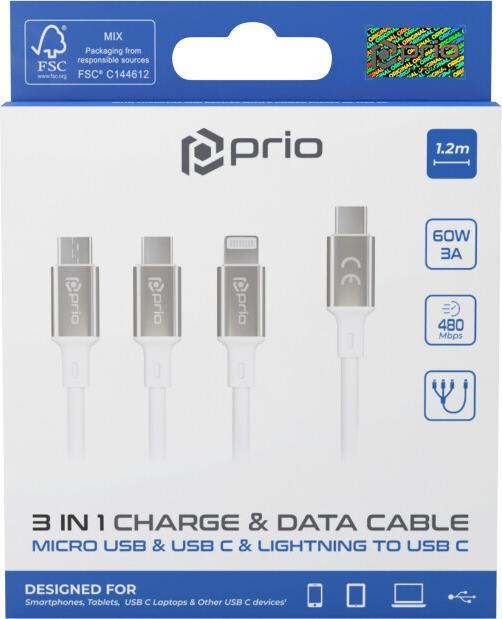 Actual product image prio 3 in 1 charging cable (1.20 m, USB 2.0, 60 W)