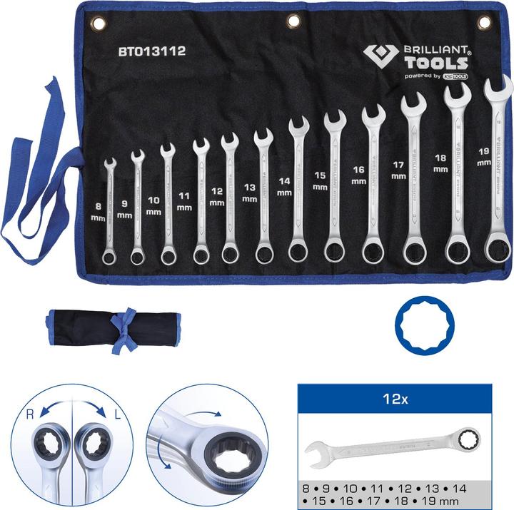 Produktbild Brilliant Tools BT013112 Ratschenringschlüssel-Satz (19 mm, 8 mm, 10  mm, 14 mm, 18 mm, 11 mm, 12 mm, 17 mm, 15 mm, 13 mm, 9 mm, 16 mm)