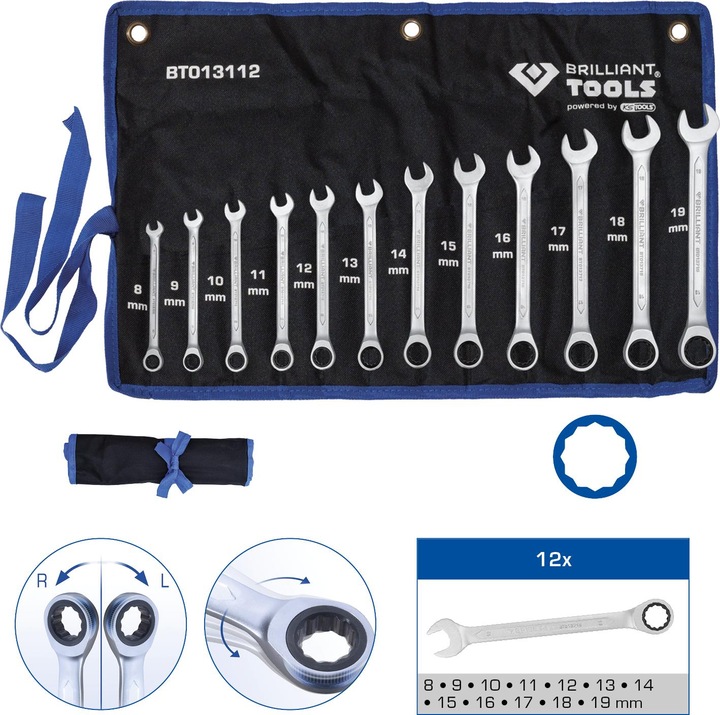 Produktbild Brilliant Tools BT013112 Ratschenringschlüssel-Satz (19 mm, 8 mm, 10  mm, 14 mm, 18 mm, 11 mm, 12 mm, 17 mm, 15 mm, 13 mm, 9 mm, 16 mm)