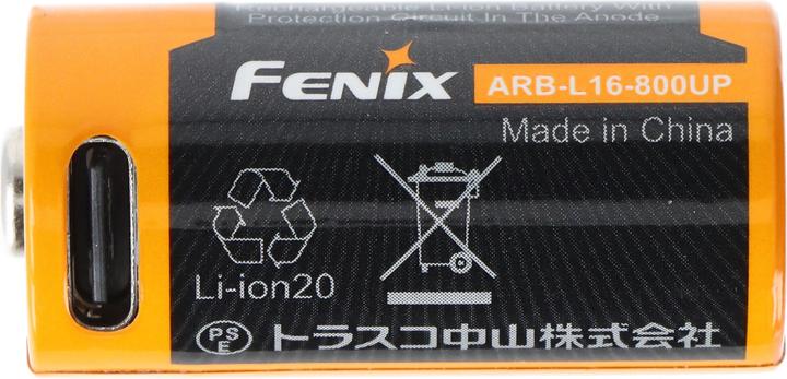 Actual product image Fenix ARB-L16-800UP protected Li-Ion battery 16340 RC123A, 800mAh, with USB-C charging socket