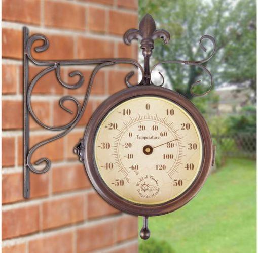 Produktbild Esschert Design Gartenuhr Bahnhof mit Thermometer 25 x 28.5 cm, Beige/Braun (25 cm)