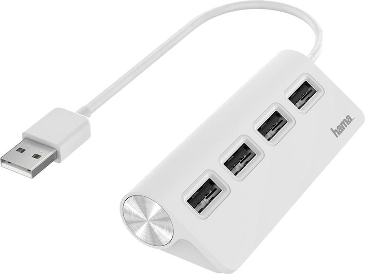 Actual product image Hama USB-A hub, 4 ports, USB 2.0, 480 Mbit/s, white (USB-A, 4 ports)