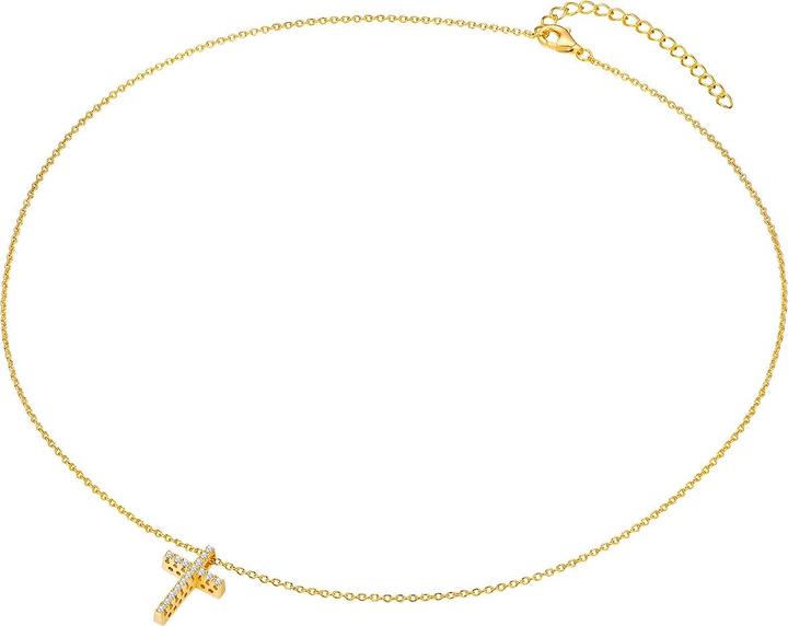 Immagine prodotto Rafaela Donata Croce da donna in argento Sterling Cubic Zirconia Oro Giallo 40,0 cm di catena base + 5,0 cm di (Argento, 40 - 45 cm)