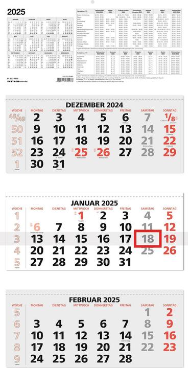 Immagine prodotto Calendario 3 mesi 2025 - 33,5x71 rosso - con intestazione - cursore data - 5 lingue - 3 blocchi - (Tedesco)