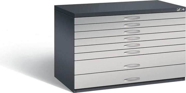 Actual product image C+P Drawing cabinet, A1, 8 drawers, height 760 mm, black grey / white aluminium.