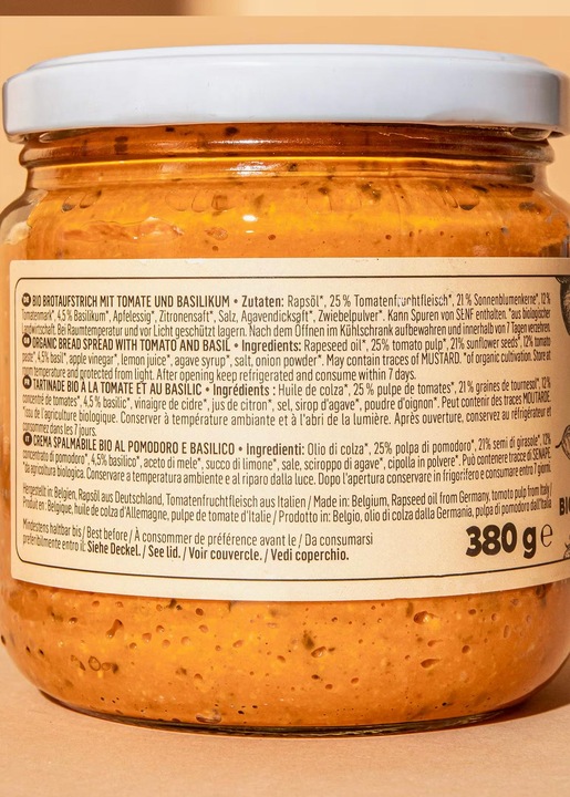Nutritional values and ingredients KoRo Organic spread with tomato and basil (380 g)