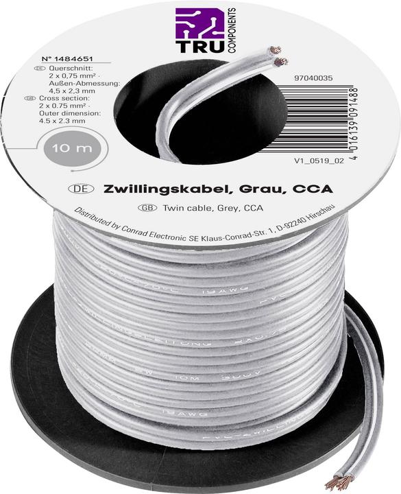 Image du produit Tru Components Toron 2 x 0.75 mm² Gris 93030c (10 m)
