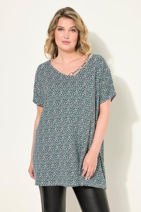 Produktbild Miamoda T-Shirt, oversized, Leo-Muster, V-Ausschnitt mit Zierringen, Halbarm (46)