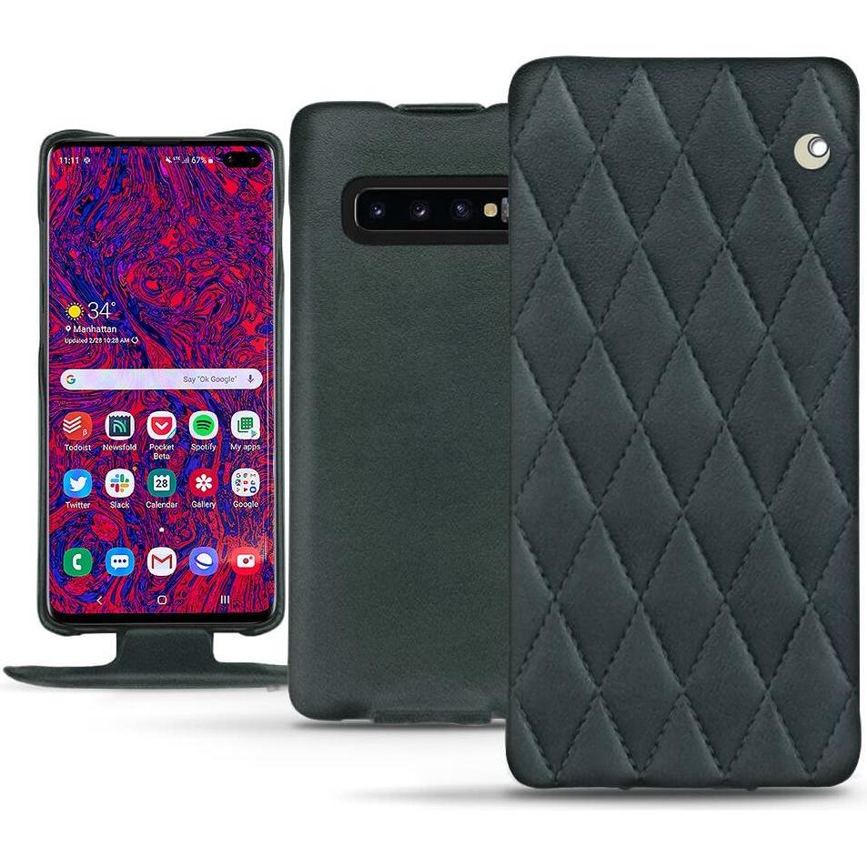 Noreve Lederschutzhülle vertikal (Samsung Galaxy S10+), Smartphone Hülle, Blau