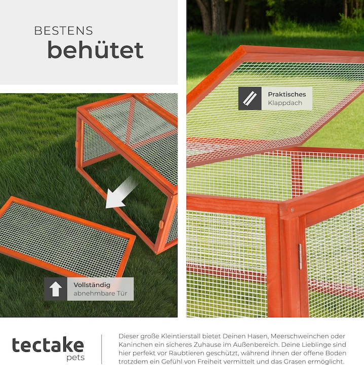 Image du produit tectake Kaninchenstall mit 4 Türen 181x90x48cm