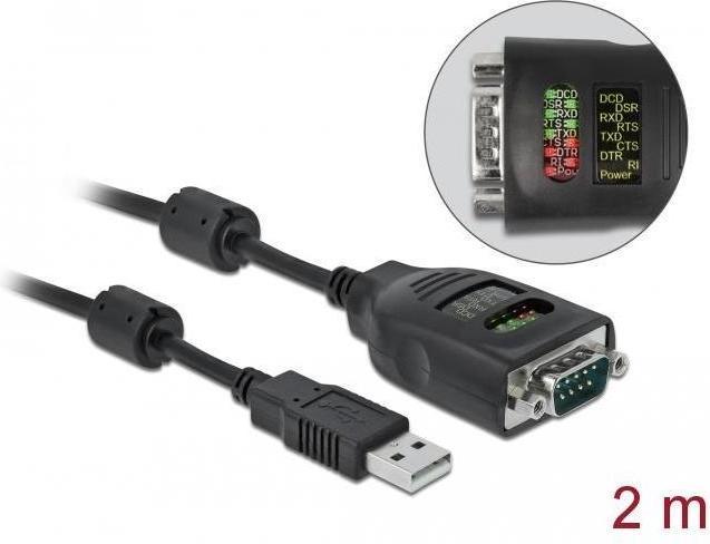 Actual product image Delock USB Type-A to Serial DB9 Adapter with 9 LED RS-232 Tester (2 m)