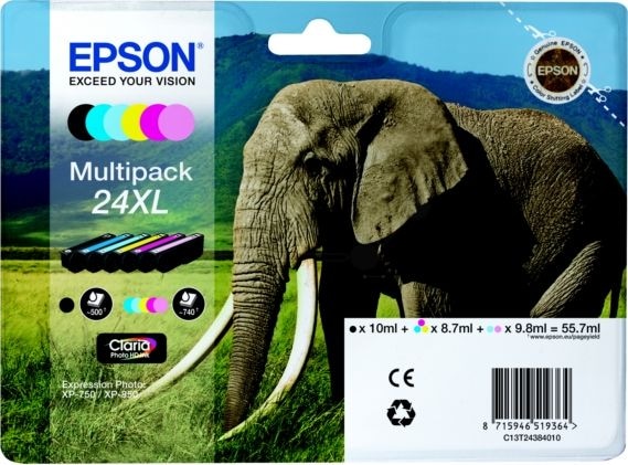 Immagine prodotto Epson Carrello inchiostro/24XL Elphnt BK/CY/MG/YL/LCY/LMG (M, FC, C, Y, LC, ML)
