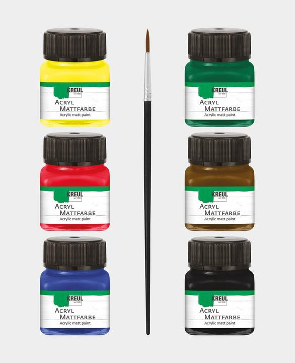 Actual product image Kreul Creativity set matte paint 6 x 20ml (Dark brown, Yellow, Green, Blue, Black, Red, 120 ml)